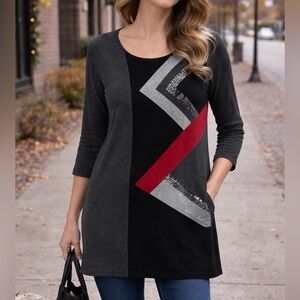 Style & Co Sequined Color Block Tunic Top | Sweater Dress | XL